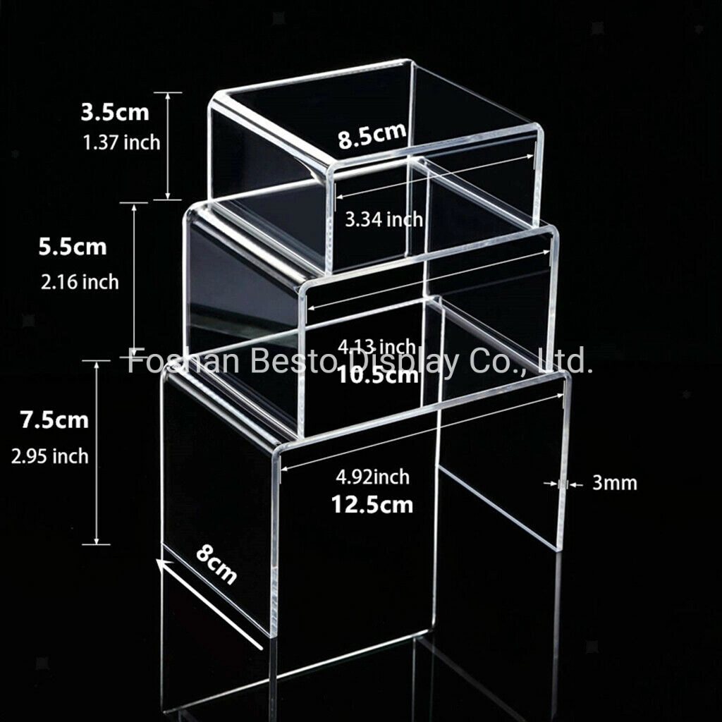 Clear 3 Tier Set Acrylic Display for Shoes, Jewelry, Gift in Supermarket/Shops/Storage/Showroom