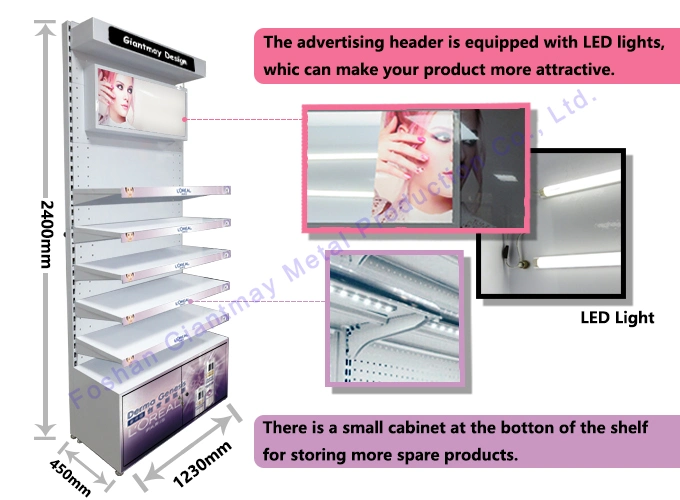 Customized Metal Cosmetics Make up Display Shop Cosmetic Makeup Shelf