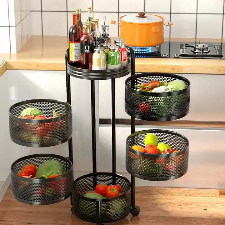 Rotating Shelf Multi-Function 3/4/5 Layers Round Vegetable Fruit Home Organizer Removable Kitchen Storage Rack