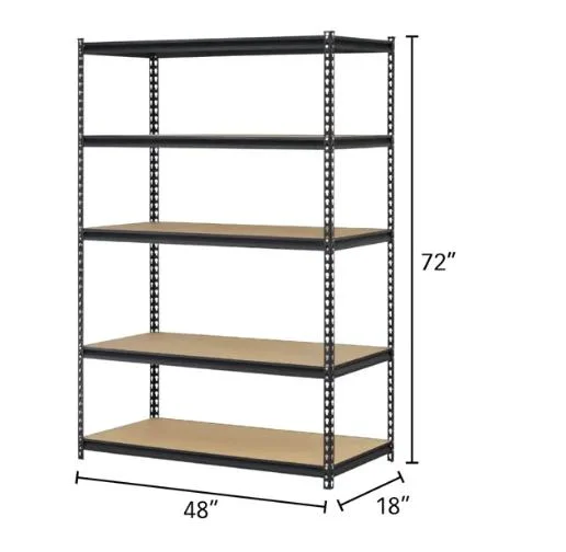 Good Quality Black 4 Layer Boltless Shelf Angle Steel Light Duty Industrial Warehouse Storage Rack Kitchen Storage Rack Metal